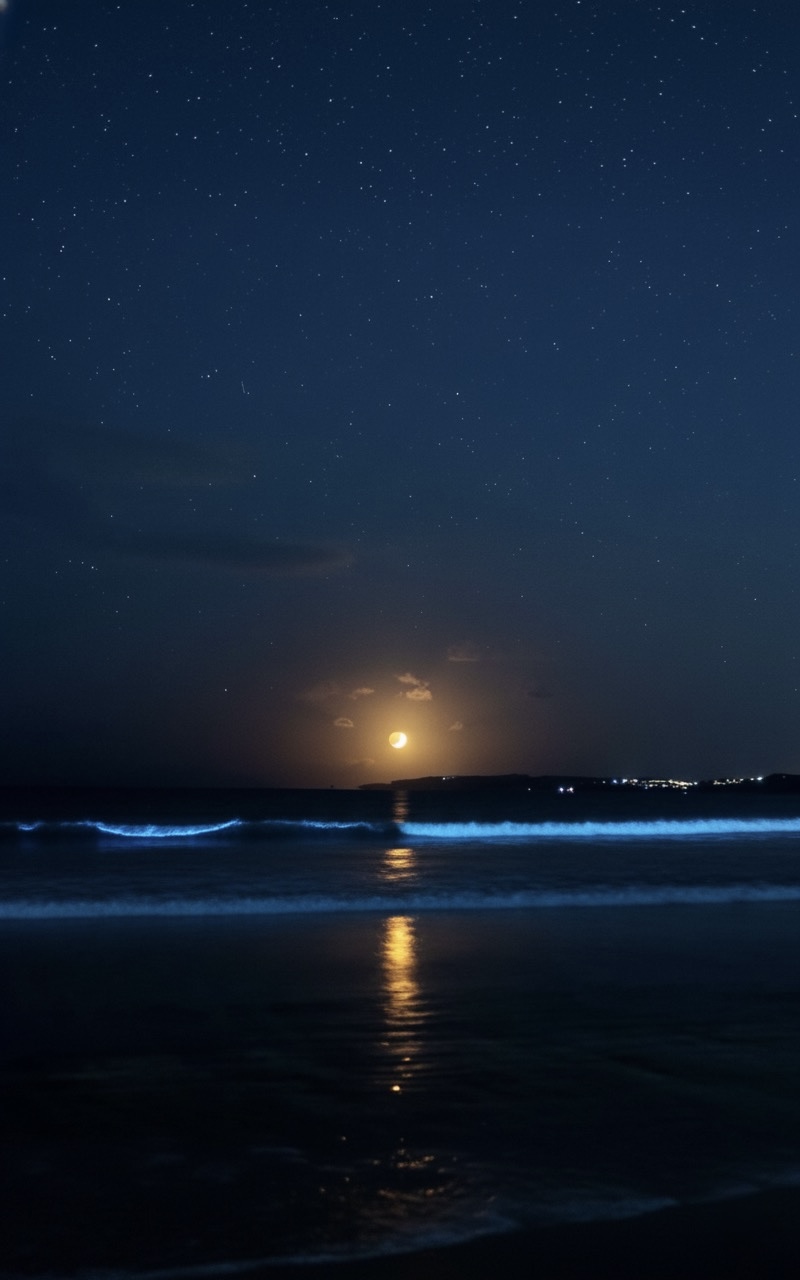 Auckland Wakes Up to a Stunning Moonrise and Glowing Waves at Orewa Beach