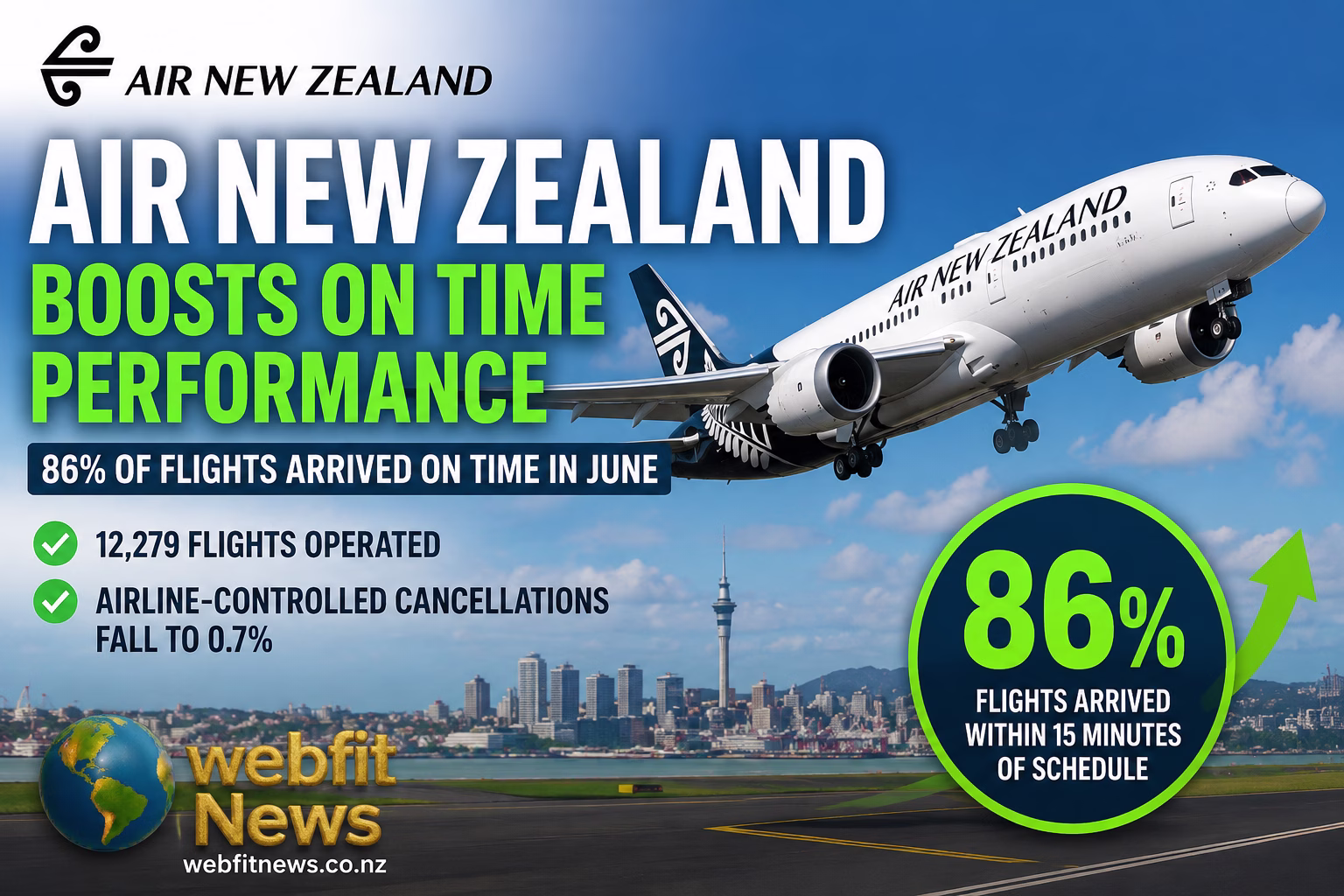 Air New Zealand Reports Strong Improvement in June On Time Flight Performance Despite Winter Challenges