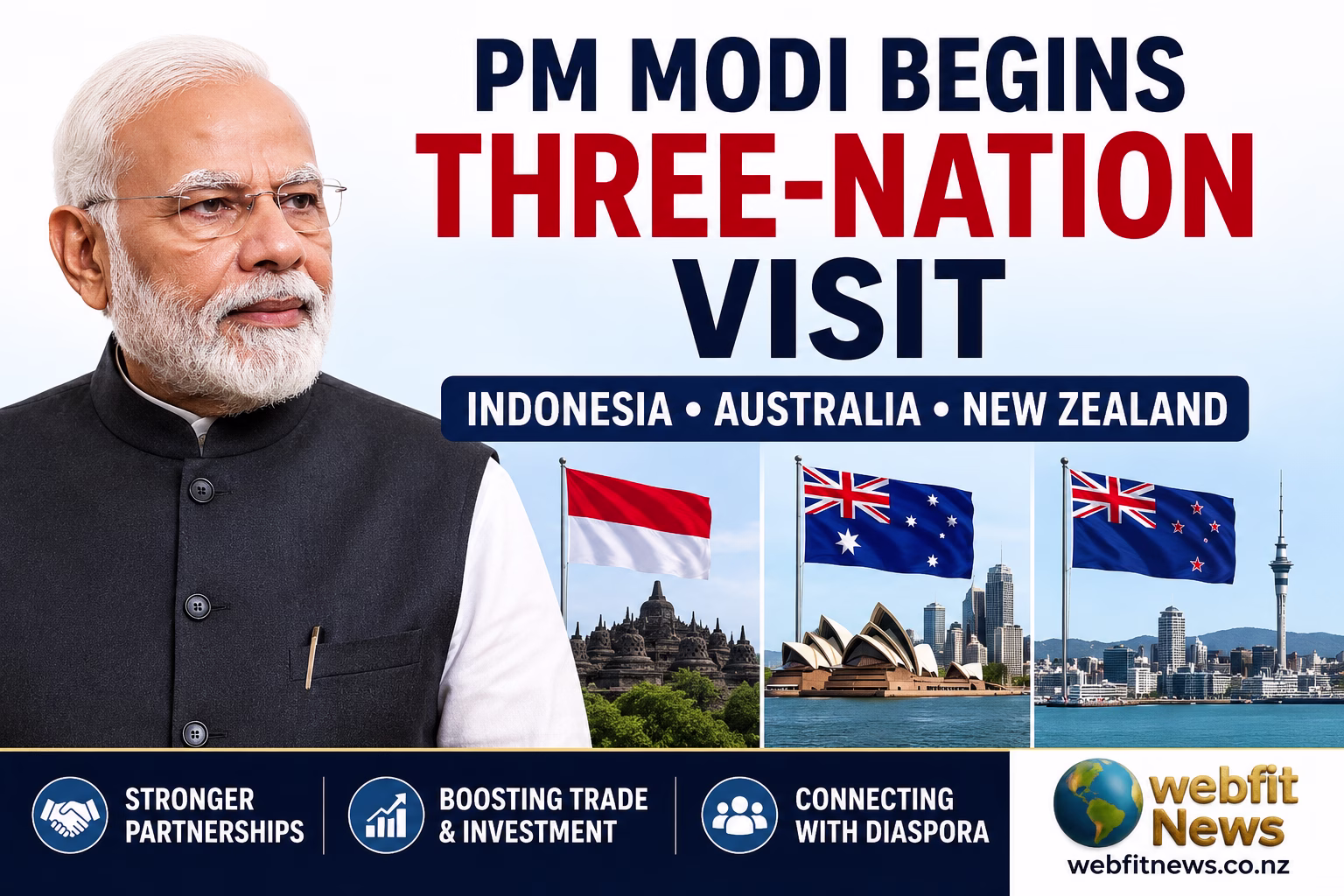 PM Narendra Modi Begins Three-Nation Visit to Indonesia, Australia and New Zealand