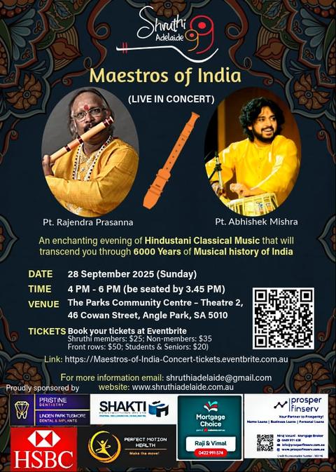 Maestros of India in Adelaide: Bansuri and Tabla on 28 September