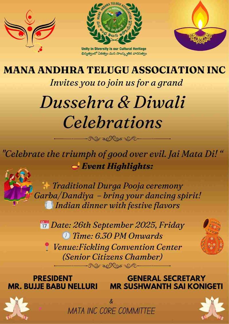 Mana Andhra Telugu Association to Host Dussehra and Diwali Celebrations in Auckland