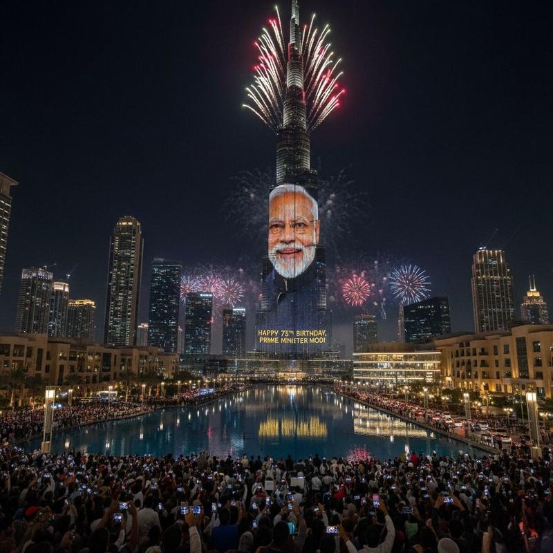Modi’s portrait lights up Burj Khalifa on his 75th birthday