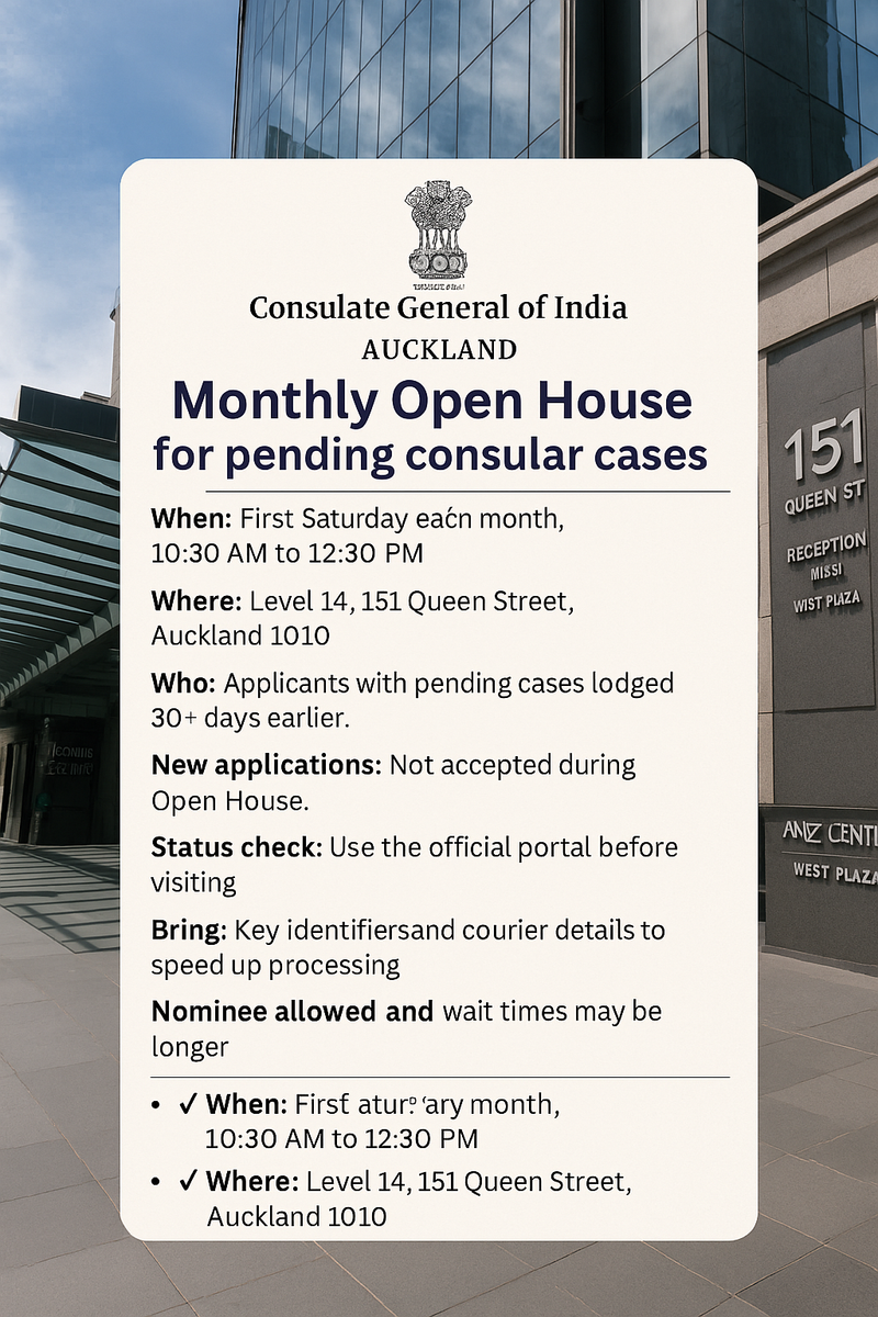 CGI Auckland announces Monthly Open House for pending consular cases