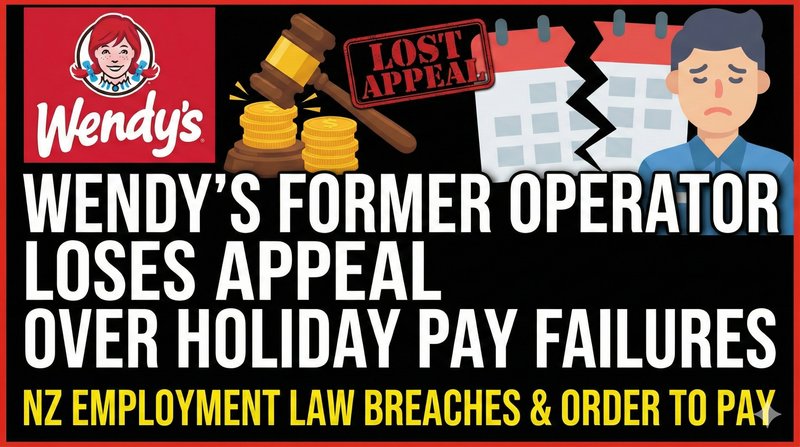 The former Wendy’s operator failed to pay staff correctly for public holidays and annual leave. The ERA has upheld MBIE’s improvement notice and ordered the company to fix long standing breaches.