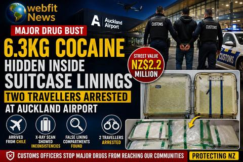 Cocaine Hidden Inside Suitcase Linings Uncovered at Auckland Airport