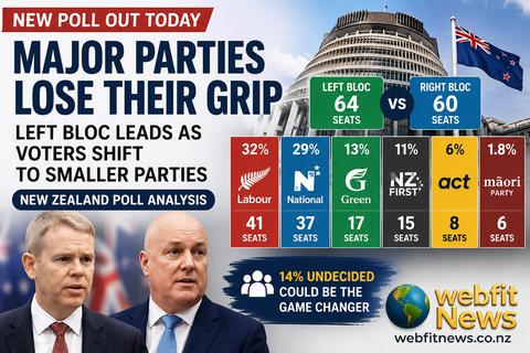 New Zealand's Major Parties Hit Historic Low as Left Bloc Leads Latest 1News Verian Poll
