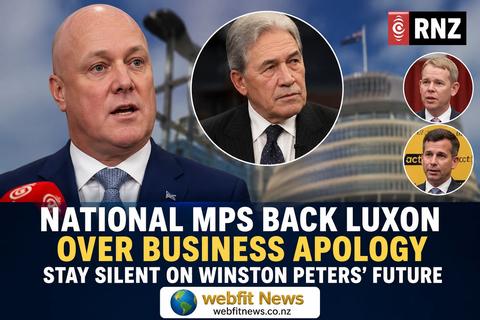 National MPs Defend Luxon After Business Apology, Avoid Questions on Peters