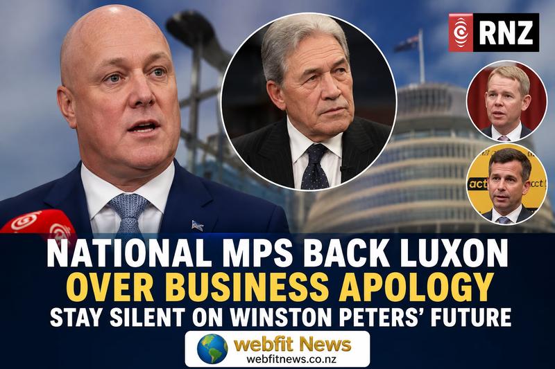 National MPs Defend Luxon After Business Apology, Avoid Questions on Peters