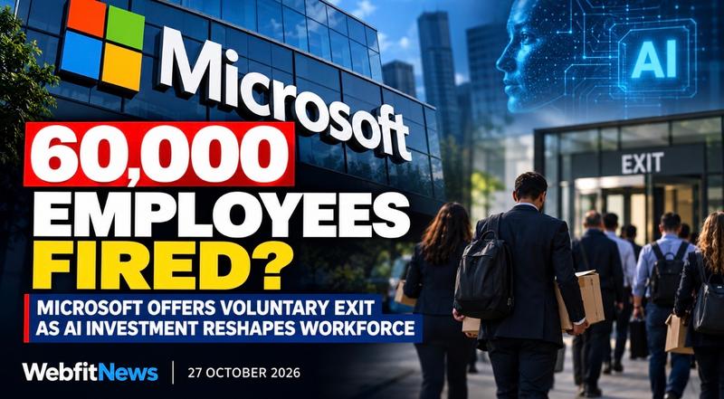 Microsoft Offers Voluntary Exit to 60,000 Employees as AI Investment Reshapes Tech Workforce
Around 27% of Microsoft’s global workforce is eligible for the new exit programme, raising fresh questions about employment, restructuring and the future of